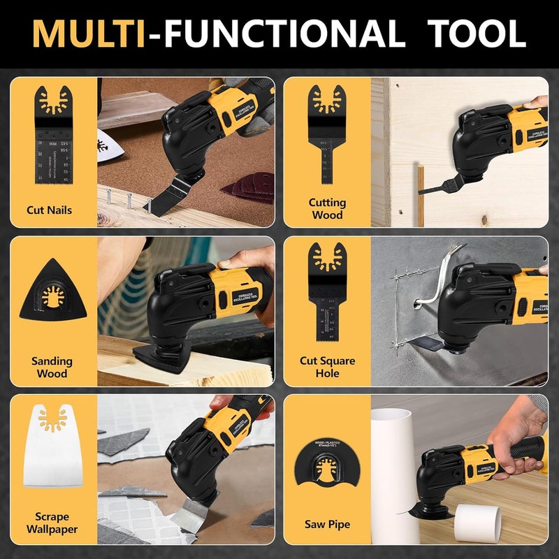 Labfintom Cordless Oscillating Tool, Brushless Orbiting Tool Compatible with De-Walt 20V Battery, 23 PCS Multi-Tool Kit with Auxiliary Handle for Cutting, Scraping, Sanding, 6 Variable Speed (Tools Only) - Image 3